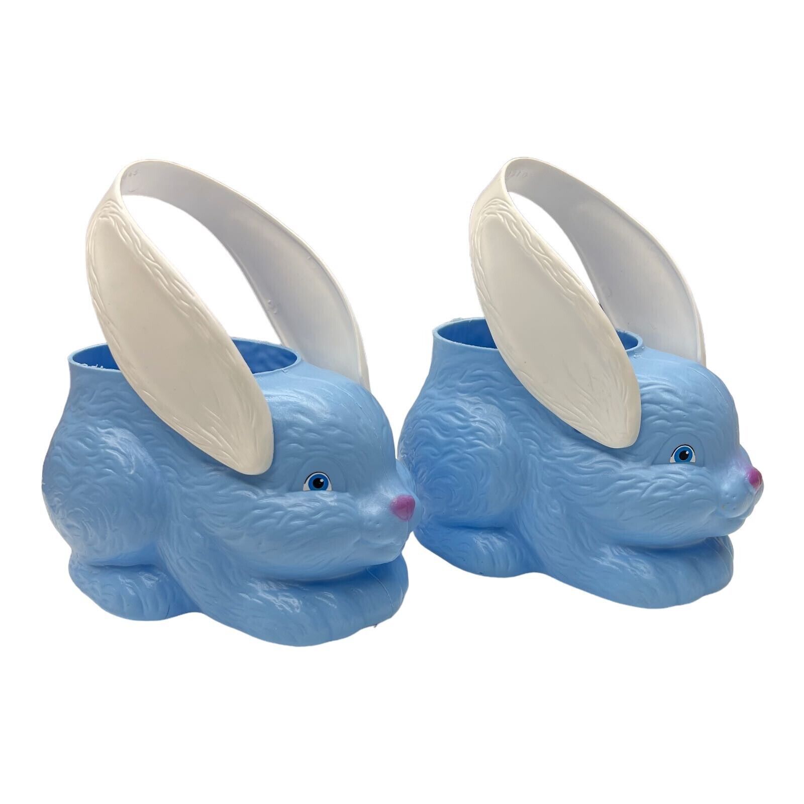 1995 Empire Bunny Rabbit Blue Easter Candy Basket Blow Mold Plastic Lot of 2 Vtg - £30.58 GBP