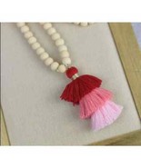 Red Ombre Tiered Tassel Wood Bead Necklace - £14.08 GBP