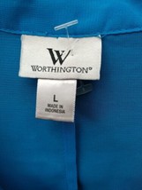 Worthington Sheer Women&#39;s Blouse Blue Elastic Waist Short Sleeves Large - £6.66 GBP