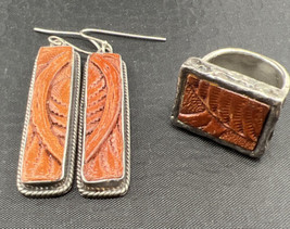 Peyote Bird PB Sterling 925 Ring 5.5 and Earring Set Sterling and Coral - £119.90 GBP