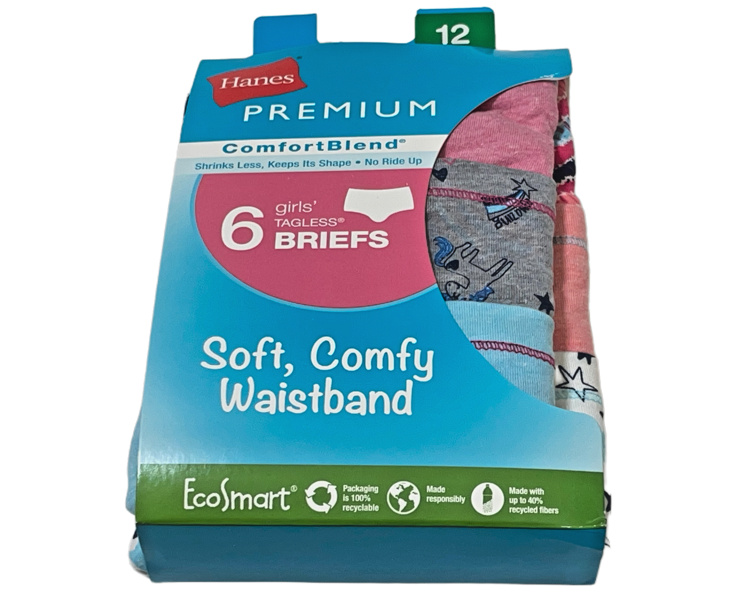 Hanes Premium Briefs Girls' 12 EcoSmart ComfortBlend Cotton Blend 6 Pair  Multi