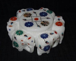 5&quot;x5&quot;x3&quot; White Marble Jewellery Ring Box Elephant Floral Inlay Beautiful... - $221.53
