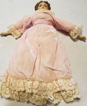 Vintage Beautiful Porcelain Girl Doll Painted Face Hoop Skirt Pink Dress - £5.47 GBP
