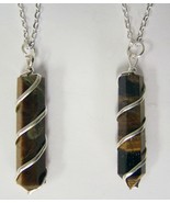TIGER EYE COIL WRAPPED STONE 18 INCH SILVER LINK CHAIN NECKLACE rocks UN... - £5.17 GBP