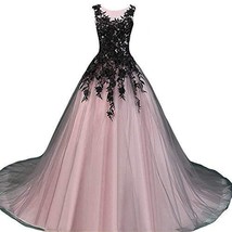 Gothic Gray Tulle Long Black Lace Sheer Bateau Prom Wedding Dresses Nude Pink US - £136.64 GBP