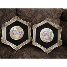 Set Of 2 Vintage Fragonard Porcelain Framed Wall Art - Man Courting Woma... - $51.43