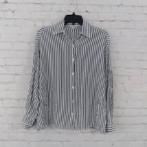 Max Studio Top Womens XS White Black Striped Long Sleeve Button Up Oversize - £16.00 GBP