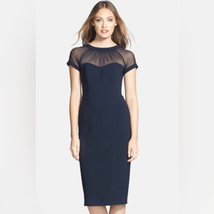 Maggy London Illusion Yoke Crepe Dress, Wedding Holiday Party NAVY Size 16, NWOT - £96.40 GBP