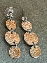 Long Hammered SIlvertone Round Disks Dangle Post Earrings for Pierced Ears – - £9.08 GBP