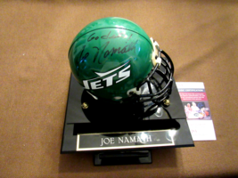 Joe Namath Go Jets ! Sbc Hof Signed Auto Riddell Metal Mask Mini Helmet Jsa Case - £395.67 GBP