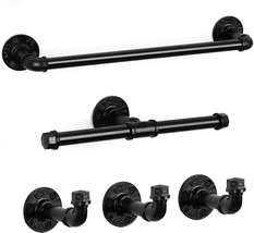 5 Pieces Bathroom Hardware Set Heavy Duty Industrial 18 In Pipe Towel Bar Set - £36.58 GBP