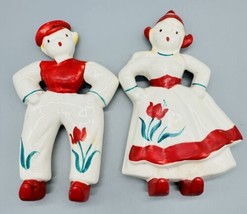 Decora Ceramics Boy Girl Dutch Wall Plaques California Red 6 inch Vintage Pair - £15.01 GBP