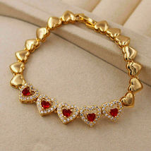 Ruby &amp; Diamond 6.00 Ct 14k Yellow Gold Finish Lovely Heart Cut Tennis Bracelet - £141.83 GBP