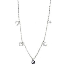 Rhodium Plated Star Moon Heart Horseshoe Evil Eye CZ Charm Fashion Necklace 16&quot; - £46.46 GBP