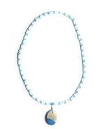 White and Blue Beaded Stretchy Necklace with White and Blue Oval Resin P... - $12.99