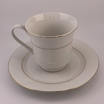 Vntage Cup &amp; Saucer Set 1998 Sakura Classic Gold Fine China Porcelain White - £6.90 GBP