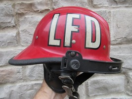 vintage fire fighter helmet RED hat LICKING COUNTY Ohio 1983 - £103.72 GBP