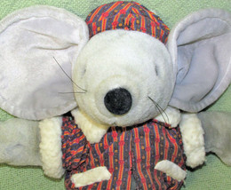 1992 Commonwealth Toys 18&quot; Grey Mouse Stuffed Vintage Animal With Jacket Cap Toy - £24.71 GBP