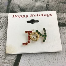 Happy Holidays JOY Jeweled Christmas Brooch Pin Collectible Costume Jewelry - £6.19 GBP