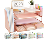 Paper Letter Tray Organizer with File Holder, 4-Tier  (Rose Gold) - £41.55 GBP