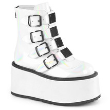 DEMONIA DAMNED-105 Punk Goth Buckle White Hologram Platform Plated Ankle Boots - £86.27 GBP