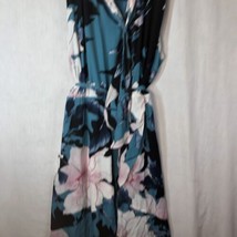 Avenue Size 28 Adriatic Aqua Bloom Dress Sleeveless Hi Low Scarf Tie Wai... - £30.92 GBP