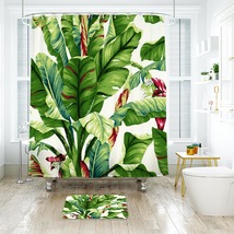 Banana Leaf Pattern 06 Shower Curtain Bath Mat Bathroom Waterproof Decorative Ba - £18.37 GBP+