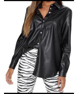 Casual Piel de Cordero Negro Diseñador Suave Elegante Camisa de Cuero Ge... - $2,763.62 MXN+