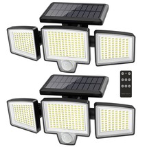 Solar Wall Security Flood Lights, 265 Led 2800Lm With Motion Senor, Outdoor, Rem - £41.11 GBP