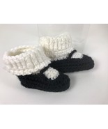 Crocheted Doll Baby Shoes Booties Black Mary Jane attached White Socks - £10.27 GBP