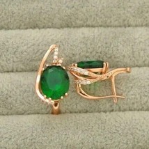 2Ct Oval Cut Lab Created Green Emerald Women&#39;s Hoop Earring 14K Rose Gold Plated - £107.88 GBP
