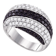 14k White Gold Round Black Color Enhanced Diamond Striped Cluster Ring 2.00 Ctw - £1,198.23 GBP