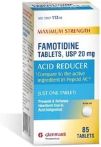 Glenmark Maximum Strength Famotidine Tablets 20 mg, Acid Reducer for Heartburn - £6.50 GBP