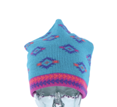 Vintage 90s Streetwear Rainbow Southwestern Print Winter Beanie Hat Cap Wool - £19.09 GBP