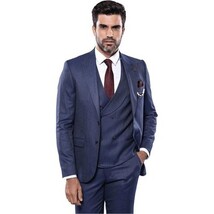 Men 3pc European Vested Suit WESSI by J.VALINTIN Extra Slim Fit JV20 Navy blue image 3