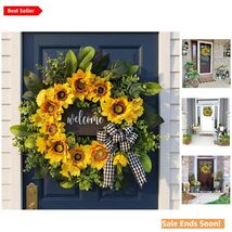 Sunflower Wreath with Welcome for Front Door Spring Summer Farmhouse Dec... - $75.19