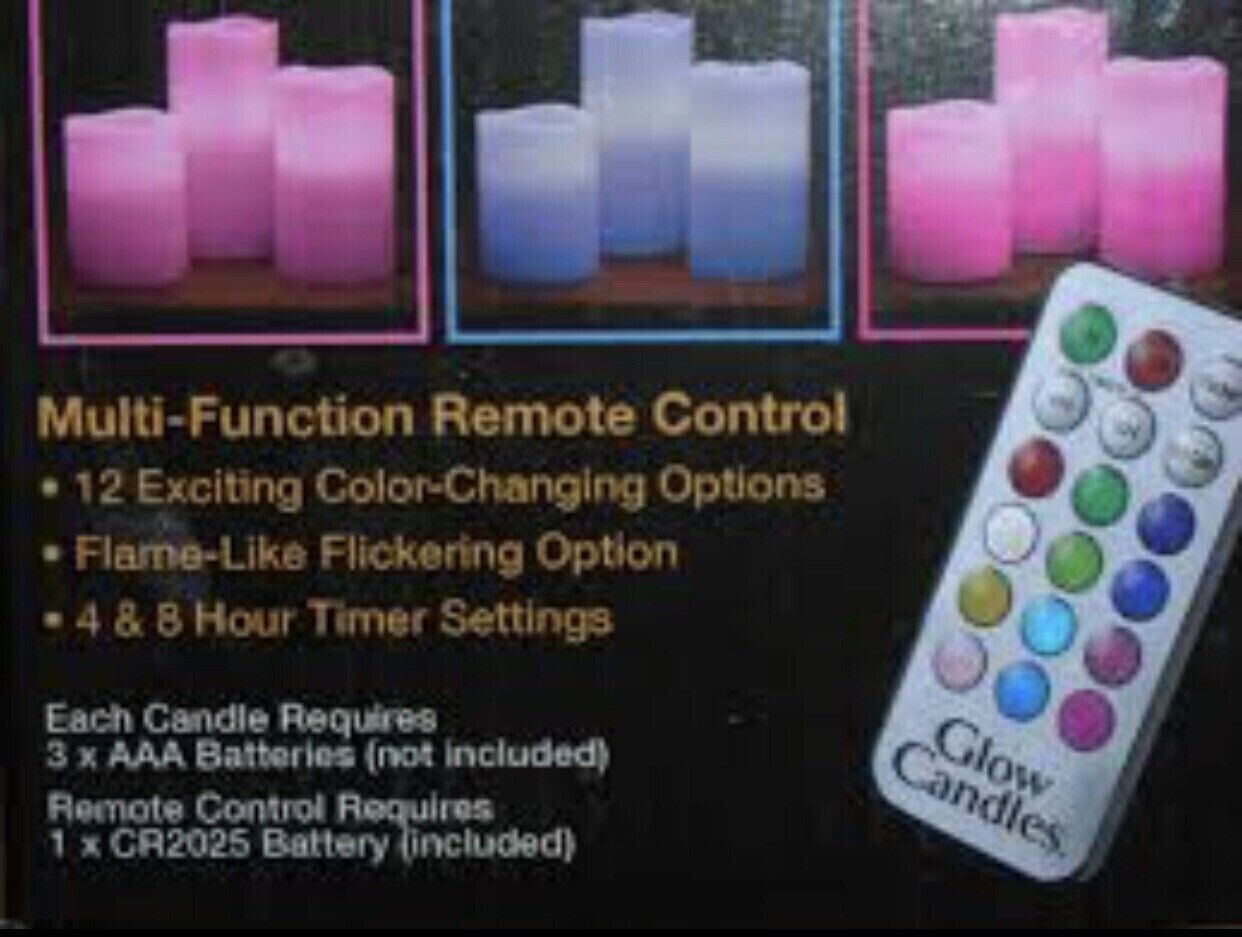 Ontel 3 Glow Candles Flameless 12 LED Colors As Seen on TV with remote. Real Wax Item image 3