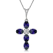 Galaxy Gold GG 14k White Gold 18&quot; Necklace with Sapphires Cross Pendant - £399.66 GBP