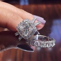 1.50 Ct Princess Cut Moissanite 925 Sterling Silver Halo Bridal Engagement Ring - £174.87 GBP