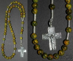 Catholic Rosary Dragon Veins Agate &amp; Sterling Silver - Hand Made - $123.75