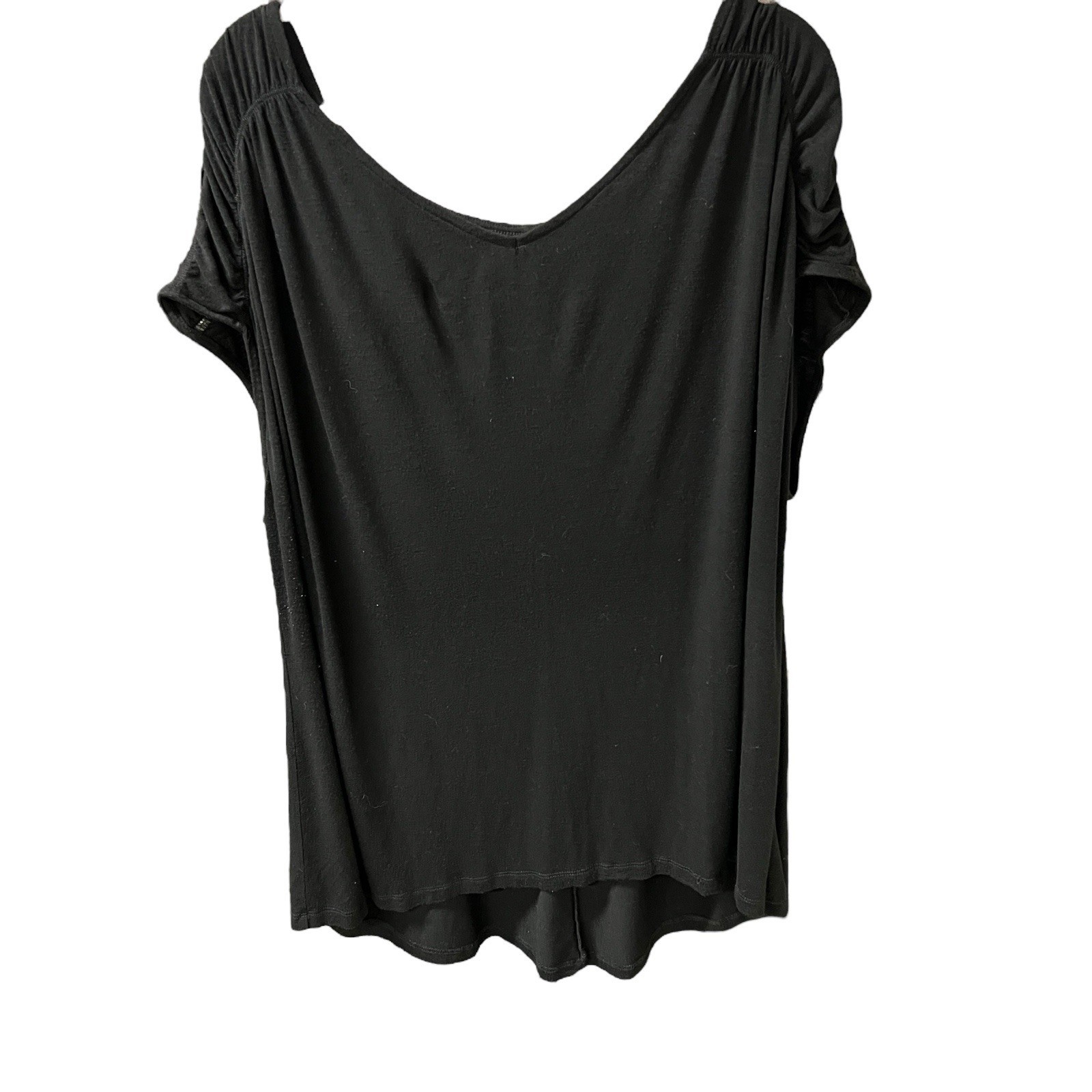 Lane Bryant Womens Plus Size Top Size 26/28 Black Short Sleeve Ruched Sh... - £11.18 GBP