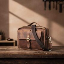 Crazy Horse Genuine Leather Crossbody Bag for Men  Vintage Brown Shoulde... - $85.00