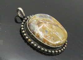 925 Sterling Silver - Vintage Jasper Bubble Twist Border Oval Pendant - PT7715 - £54.30 GBP