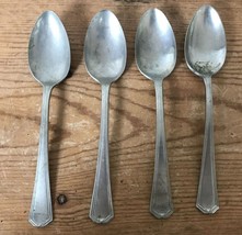 Set Lot 4 Vintage Antique Federal Nickel Silver Silverplate Spoons 6&quot; Fl... - £31.31 GBP