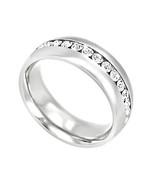 Eternity Love Clear CZ Silver-tone Stainless Steel Unisex Wedding Band R... - £24.37 GBP