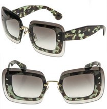 MIU MIU REVEAL MU02RS Transparent Green Brown Havana Sunglasses 02R Authentic - $376.20