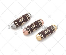 16x39mm Large Natural Tibetan Agate Barrel Shape Spacer Beads, Gold/Silver/Rose - $4.50