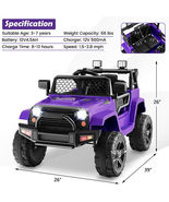 12V Kids Ride On Truck with Remote Control and Headlights-Purple - Color... - $232.49