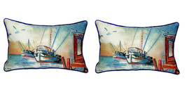 Pair of Betsy Drake Shrimp Boat Large Pillows 15 Inch x 22 Inch - £71.21 GBP