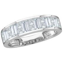 14k White Gold Baguette Princess Diamond Wedding Anniversary Band 1 Ctw Size 5 - £1,330.43 GBP